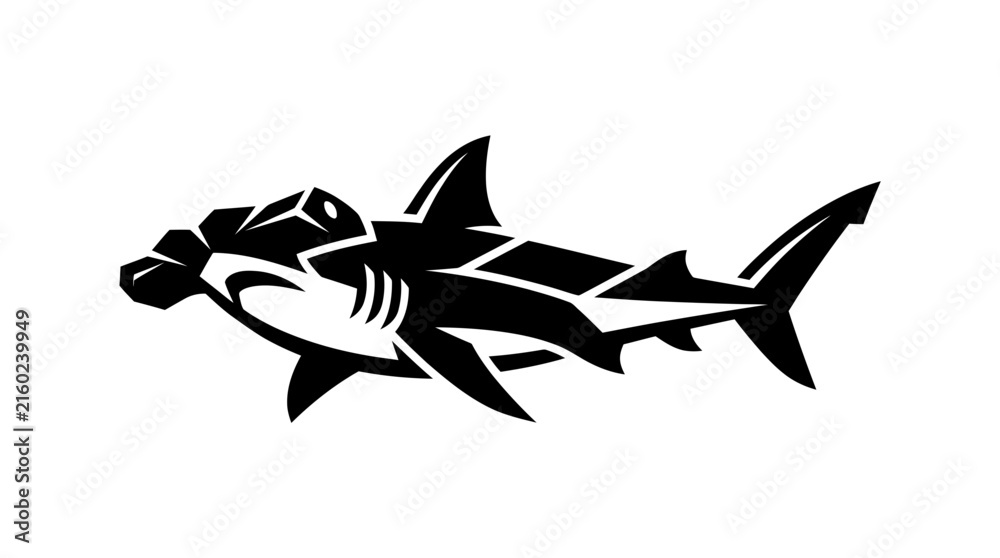Fototapeta premium Stylized Hammerhead Shark Silhouette Vector Art.
