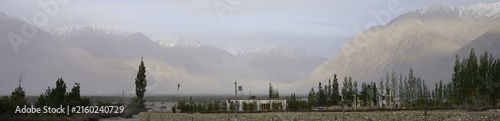 Nubra valley view with sand storm in Ladakh, India