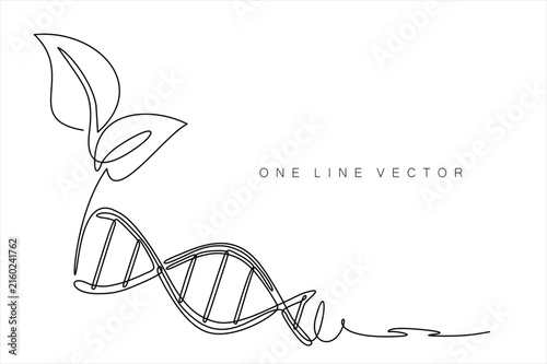 Bild auf Leinwand Single continuous line art of a sprout transforming into DNA double helix, conce