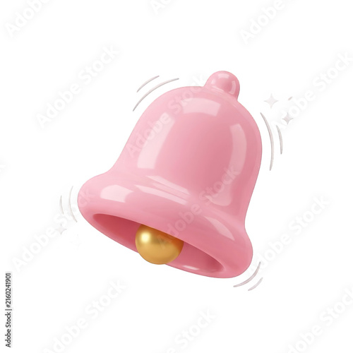 3D pink bell with golden clapper ringing, conveying sense of excitement and notification alert, perfect for alerts and attention