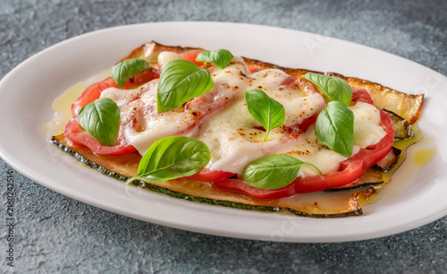 Grilled Zucchini With Tomato Torched Mozzarella Basil On Elegant White Porcelain Plate Today