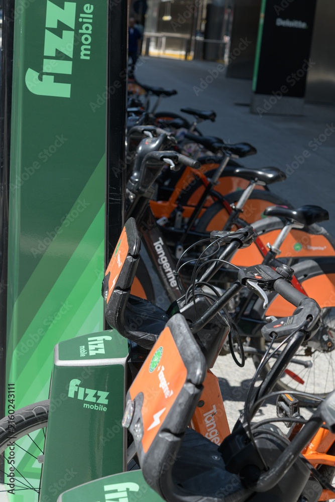 Fototapeta premium Fizz mobile marketing promotion at a docking station in downtown Toronto (Bike Share)