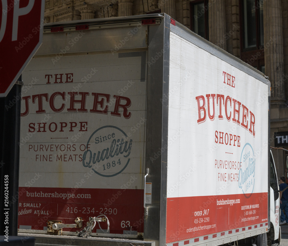 Fototapeta premium The Butcher Shoppe box truck delivery vehicle in downtown Toronto