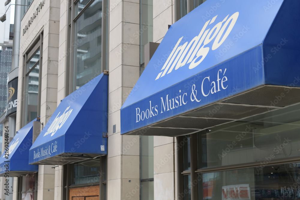 Naklejka premium awnings with signs over windows at Indigo, a book store chain, located here at 2300 Yonge St (Yonge Eglinton Centre), Toronto