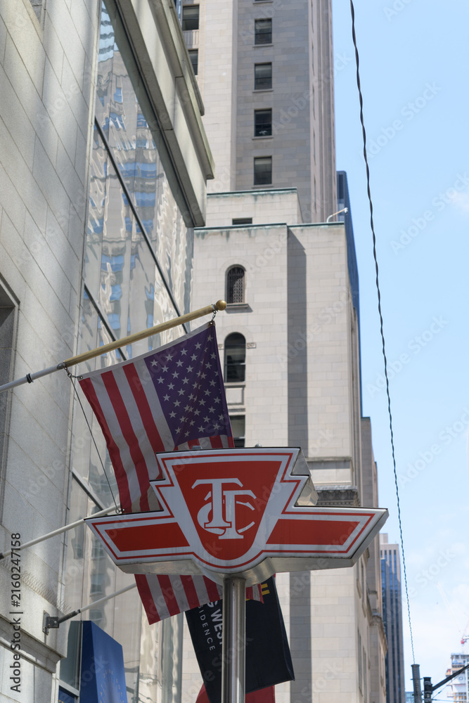 Fototapeta premium TTC station pylon at King St and Yonge St outside One King West Hotel & Residence, Toronto