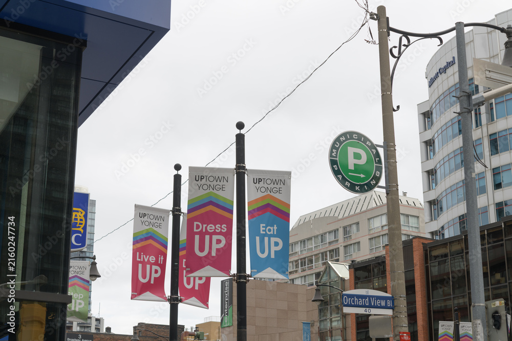 Fototapeta premium pole banner signs at Uptown Yonge north of Eglinton Av, Toronto