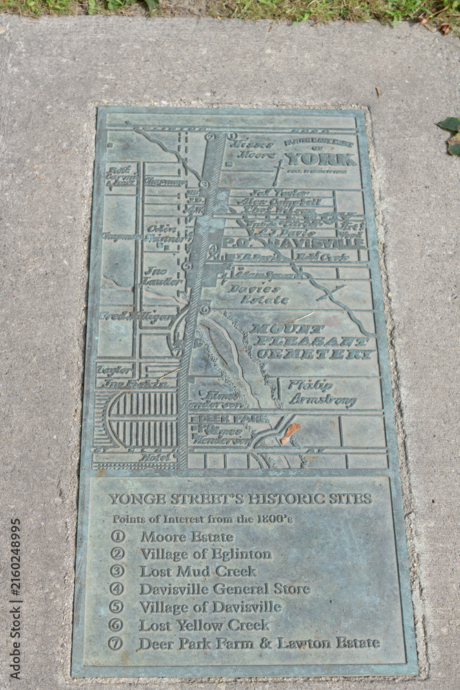 Fototapeta premium Yonge Street Linear Park / Historic Walkway project plaque, Toronto (The 