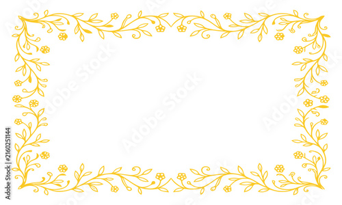 Decorative floral frame with green leaves and yellow flowers