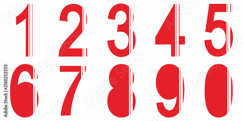 An imaginative red number design featuring two vertical lines intersecting the object, isolated on a white background, vector.