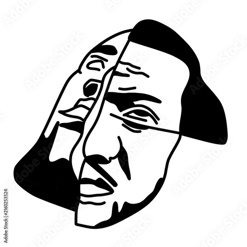 Obraz na plátně Abstract split human face line art vector icon.