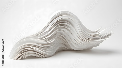 Paper wave sculpture with flowing curves against a white background