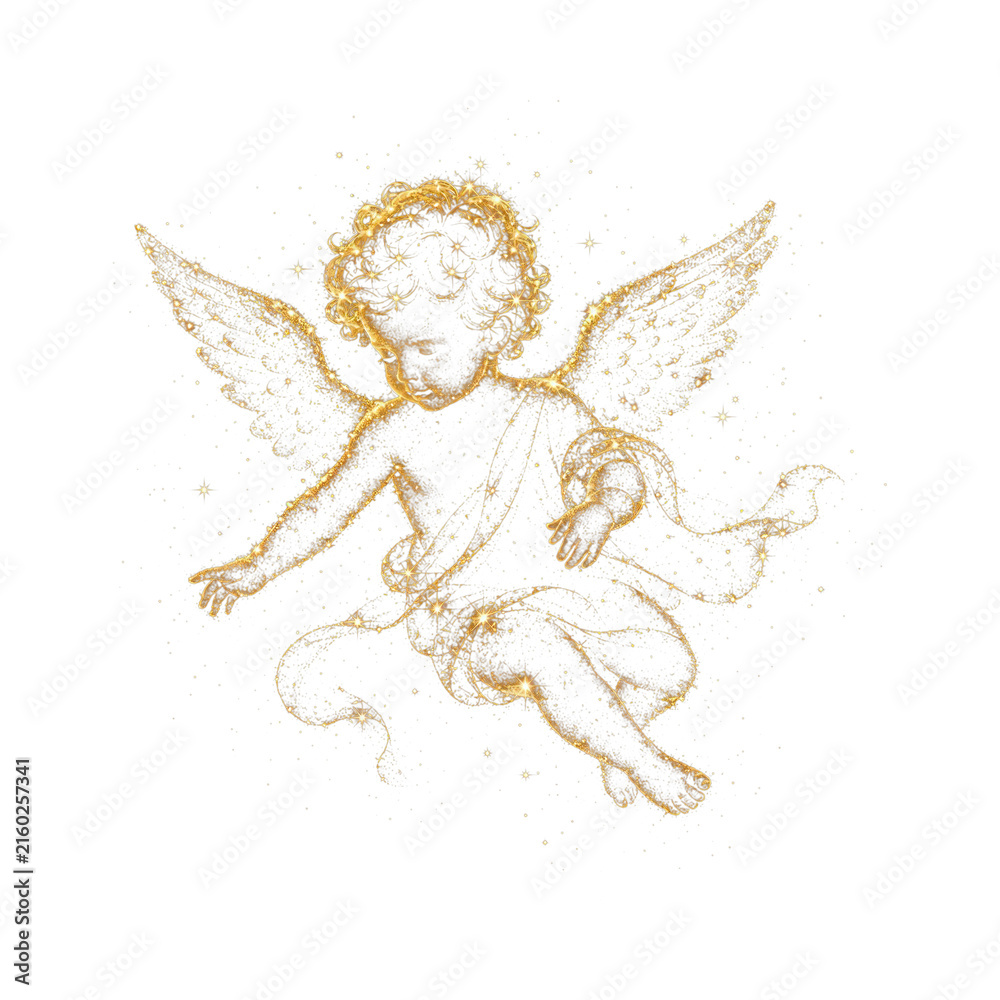 Naklejka premium Golden glitter angel silhouette PNG on a transparent background.