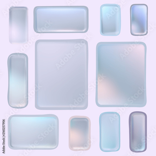Holographic glass button icon with iridescent gradient