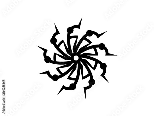 Tribal Sun Compass Icon Rotational Spiky Wheel Design