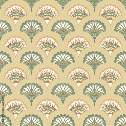 Vintage Boho Fan Floral Seamless Pattern