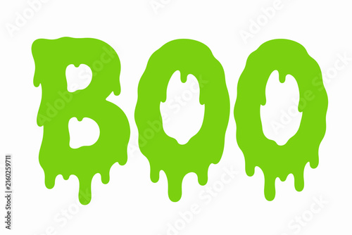 Green Slime Boo Halloween Text Flat Vector Dripping Lettering Isolated on White Background
