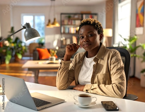 Young girl using laptop in cozy home setting.