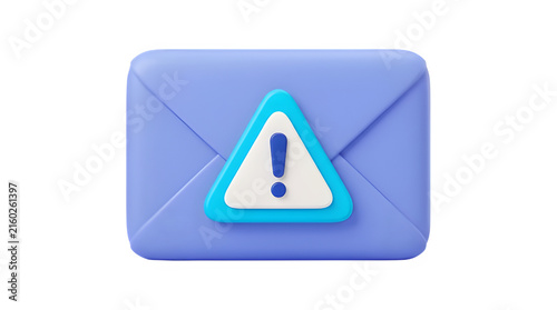 Konstfotografi 3d render of a blue envelope icon with a warning sign, representing an important