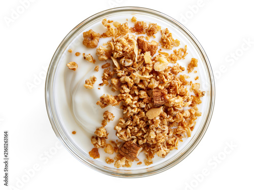 Granola Topped Yogurt Bowl Overhead View