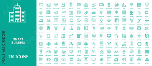 Foto Smart building and modern urban infrastructure icon set featuring one hundred tw
