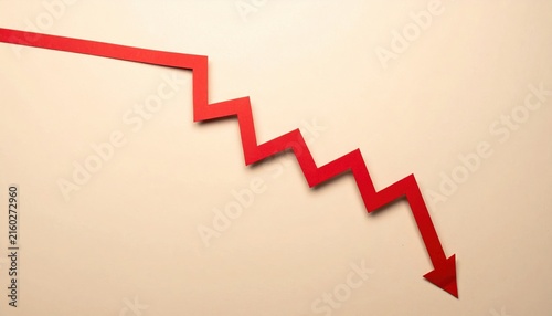 Minimal red downward curve on pale background, clean economic decline concept