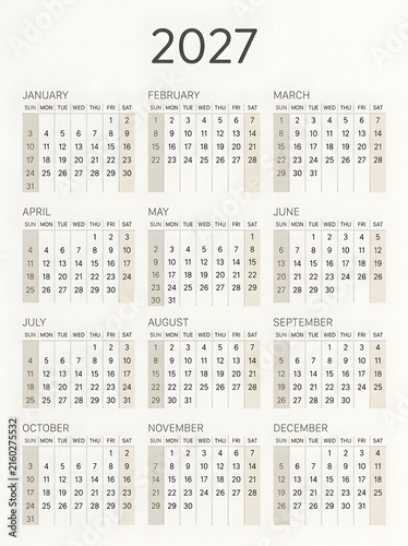 Obraz na płótnie 2027 Year Calendar Minimalist Design