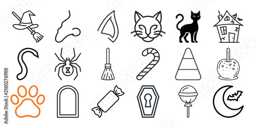 Foto Premium Halloween line icons, spooky holiday vectors, witches and cats symbols,