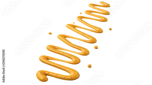 Squiggly line smear yellow mustard sauce isolated on transparent background