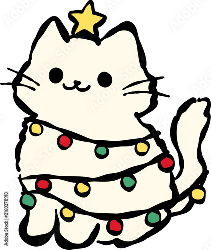 Hand Drawn Cat with Christmas Light Decoration