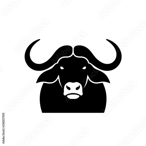 Photography Buffalo icon, bull head symbol, black cow logo, vector graphic asset, simple ani