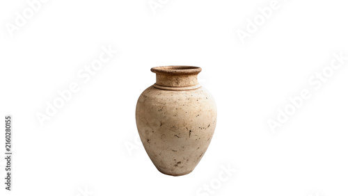 Cuadro en lienzo Ancient vintage terracotta clay amphora vase pot isolated on transparent backgro