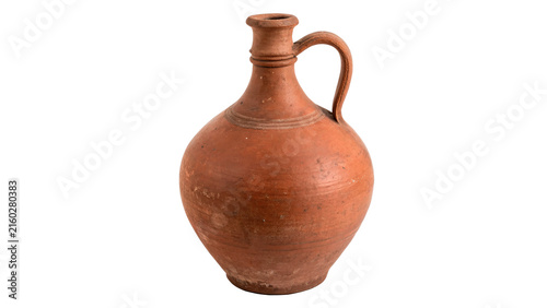 фотографія Vintage traditional ceramic clay jug pot pitcher vessel isolated on a white back