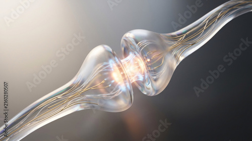 A close-up, 3D illustration showcases the intricate structure of a neural synapse, with electrical impulses firing across the gap, representing the communication within the human brain.