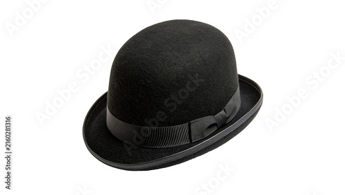 Classic black felt bowler hat gentleman headwear accessory isolated on a white background