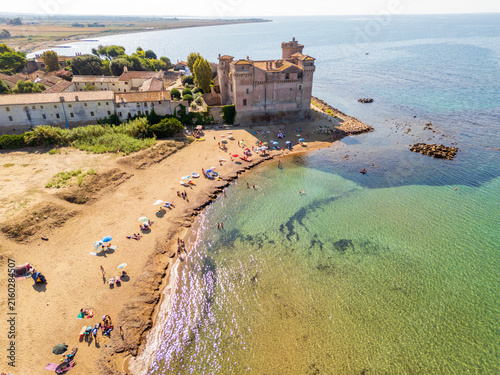 Фотография Aerial view of Santa Severa Castle near Civitavecchia Rome, situated by the sea with clear water in Ladispoli