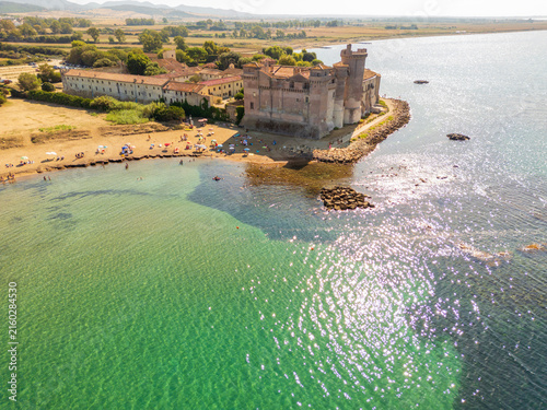 фотографія Aerial view of Santa Severa Castle near Civitavecchia Rome, situated by the sea with clear water in Ladispoli
