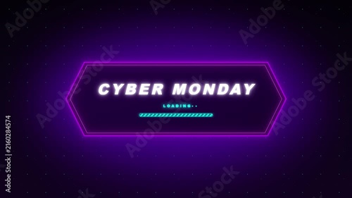 Cyber monday neon loading animation: digital sale promotion and e-commerce background