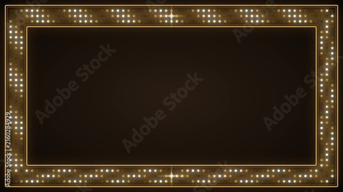 Golden led marquee frame background, with glowing lights, for event presentations border