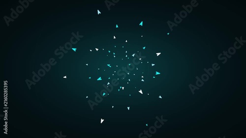 Abstract motion background, with expanding teal, and white cursor, arrows on dark gradient