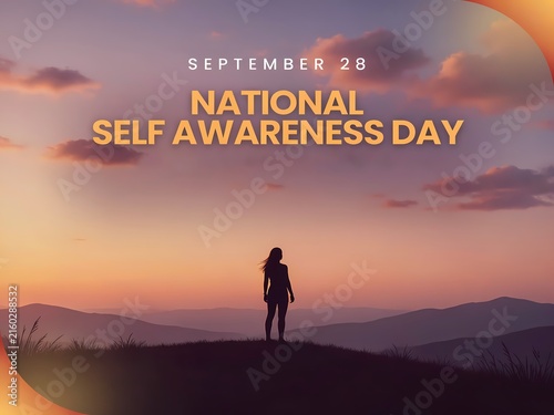 National self awareness day september 28 greeting card background with silhouette of woman