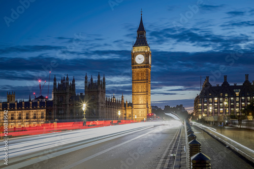 Big Ben at Night with Light Trails, Long Exposure, London, England