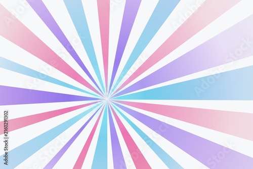 Cuadro en lienzo Sunburst background with vibrant pastel rays of blue purple and pink radiating o