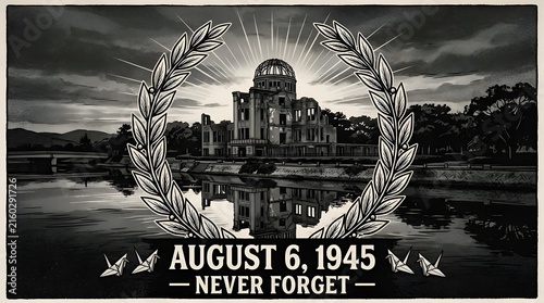 August 6 1945 never forget hiroshima memorial remembrance poster with hiroshima