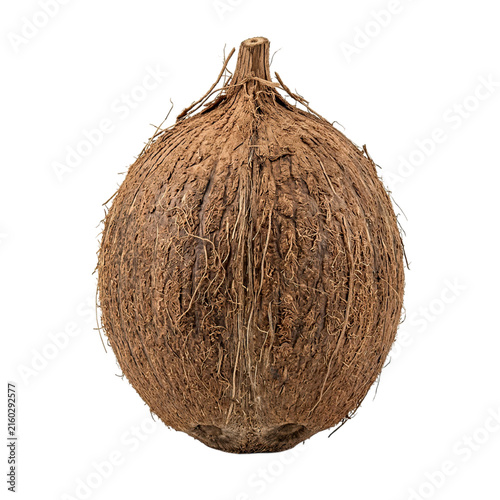 Natural coconut husk with roots on black background