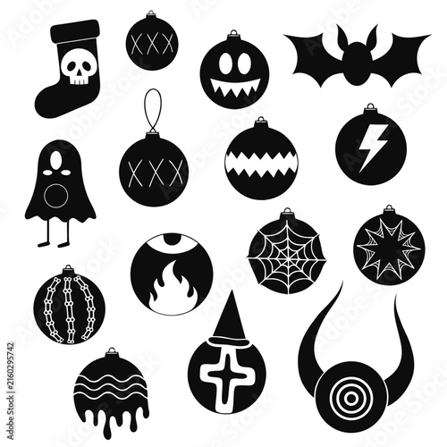 coloring page line art christmas icon set ornament horror black vector