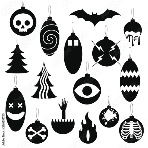 coloring page line art christmas icon set ornament horror black vector