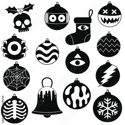 coloring page line art christmas icon set ornament horror black vector
