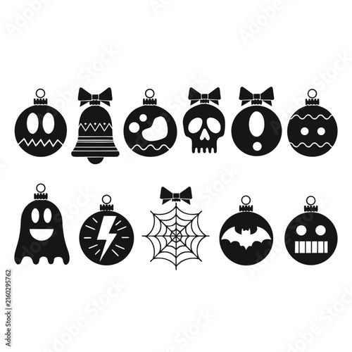 coloring page line art christmas icon set ornament horror black vector