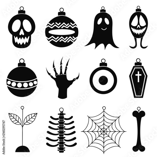 coloring page line art christmas icon set ornament horror black vector