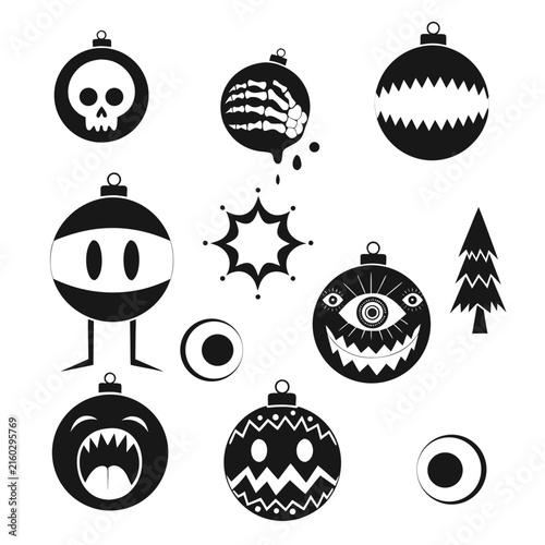 coloring page line art christmas icon set ornament horror black vector